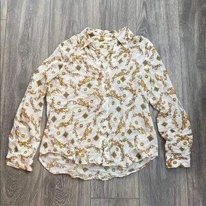L'AGENCE - Relaxed Fit White Button Down with Gold Design - Size XS